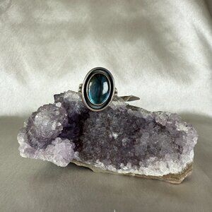 Sterling Silver Ring Blue Labradorite Oval Gemstone Statement Jewelry Size 7